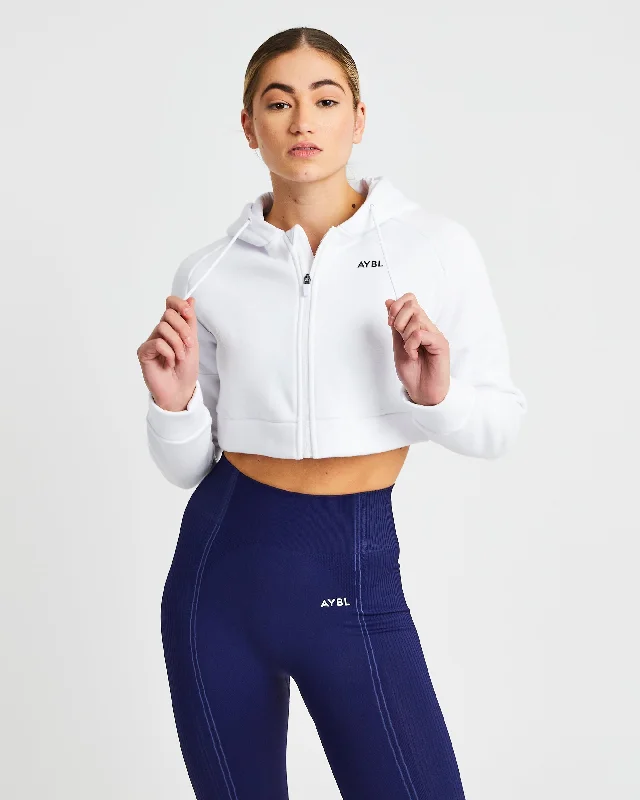 Beyond Crop Zip Hoodie - White