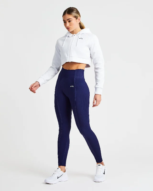 Beyond Crop Zip Hoodie - White