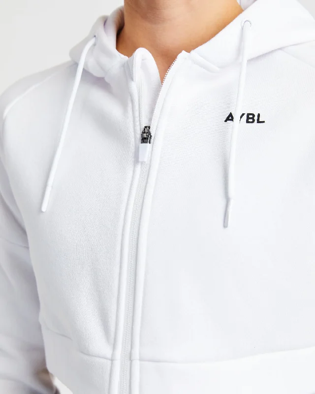 Beyond Crop Zip Hoodie - White