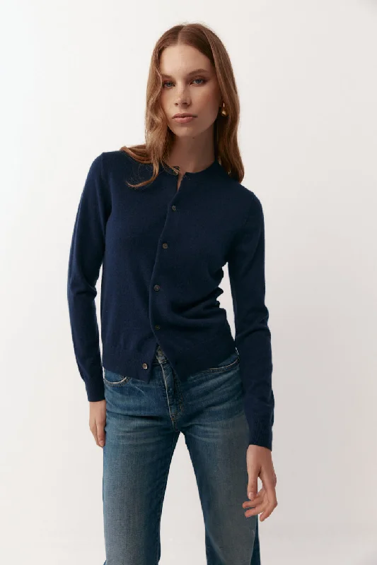 Essential Cashmere Crew Cardigan - French Navy