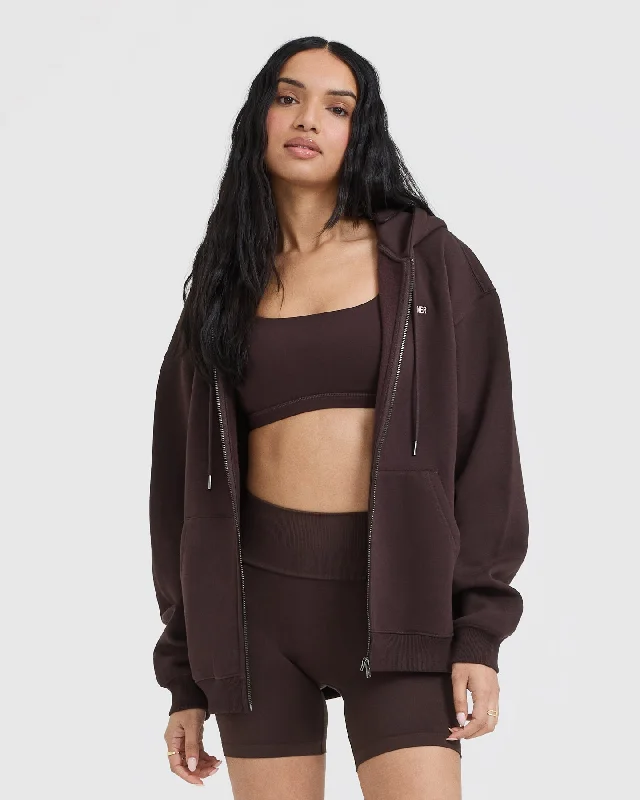 Foundations Zip Through Hoodie | Plum Brown