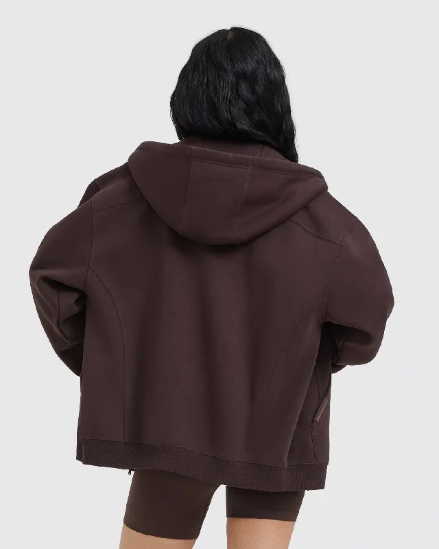 Foundations Zip Through Hoodie | Plum Brown