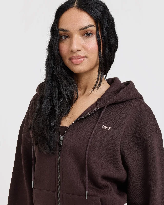 Foundations Zip Through Hoodie | Plum Brown