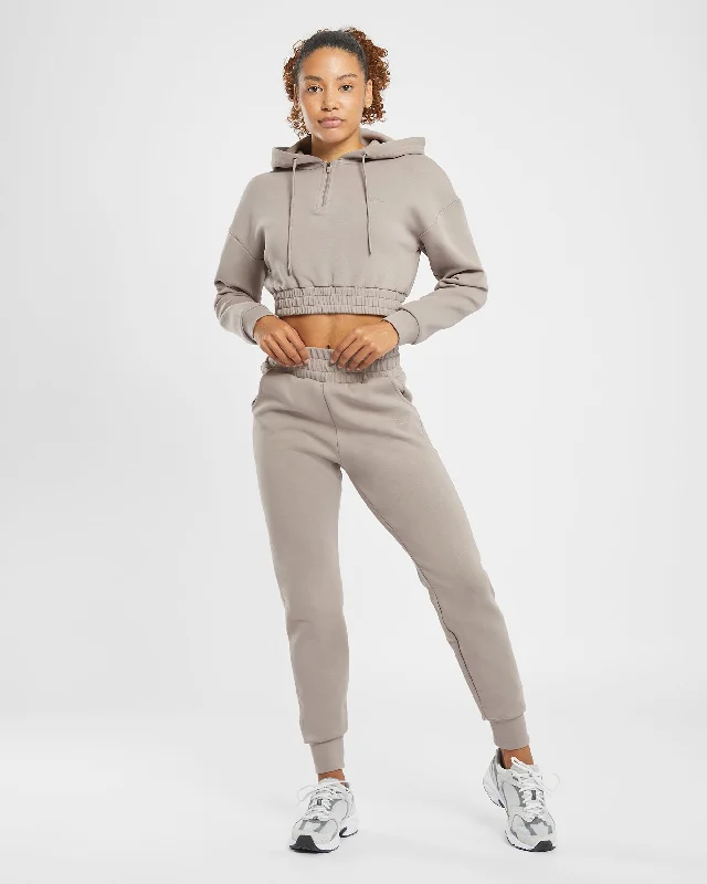 Infinity Crop Zip Hoodie - Mink Brown