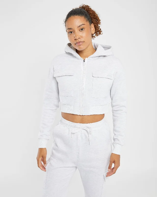 Utility Zip Up Hoodie - Grey Marl