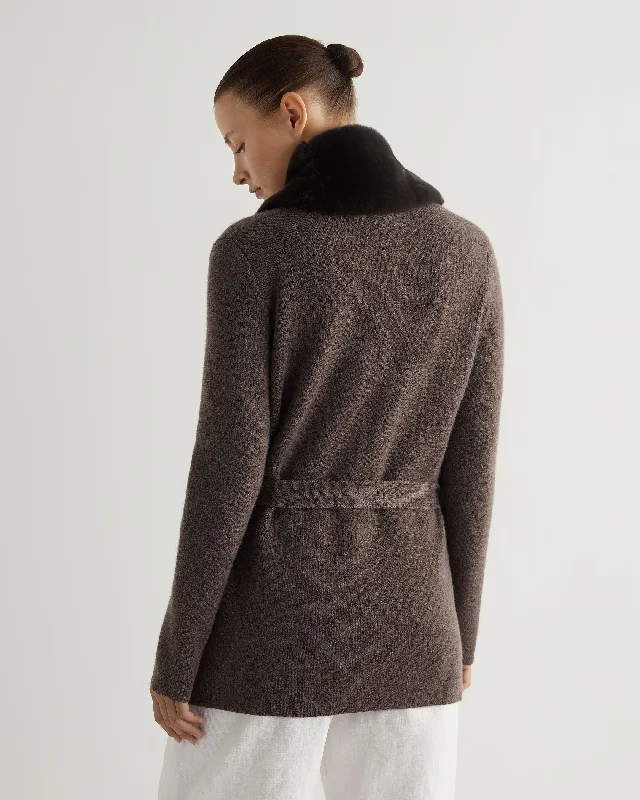 Women's Ruby Herringbone Fur Cardigan Biscotti Brown