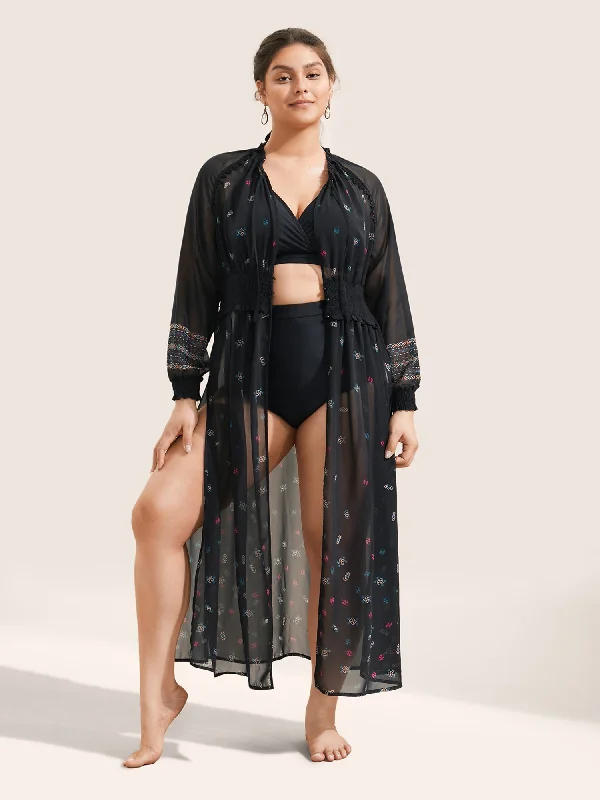 bandana-print-mesh-shirred-split-side-kimono