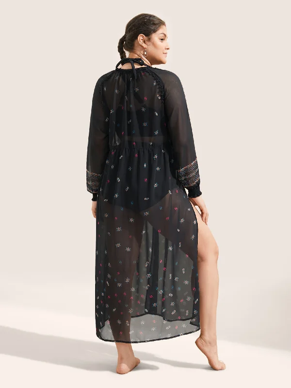 bandana-print-mesh-shirred-split-side-kimono