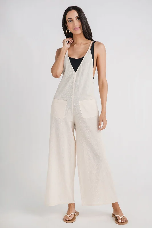 Elan Crinkle Patch Pocket Jumpsuit Coverup