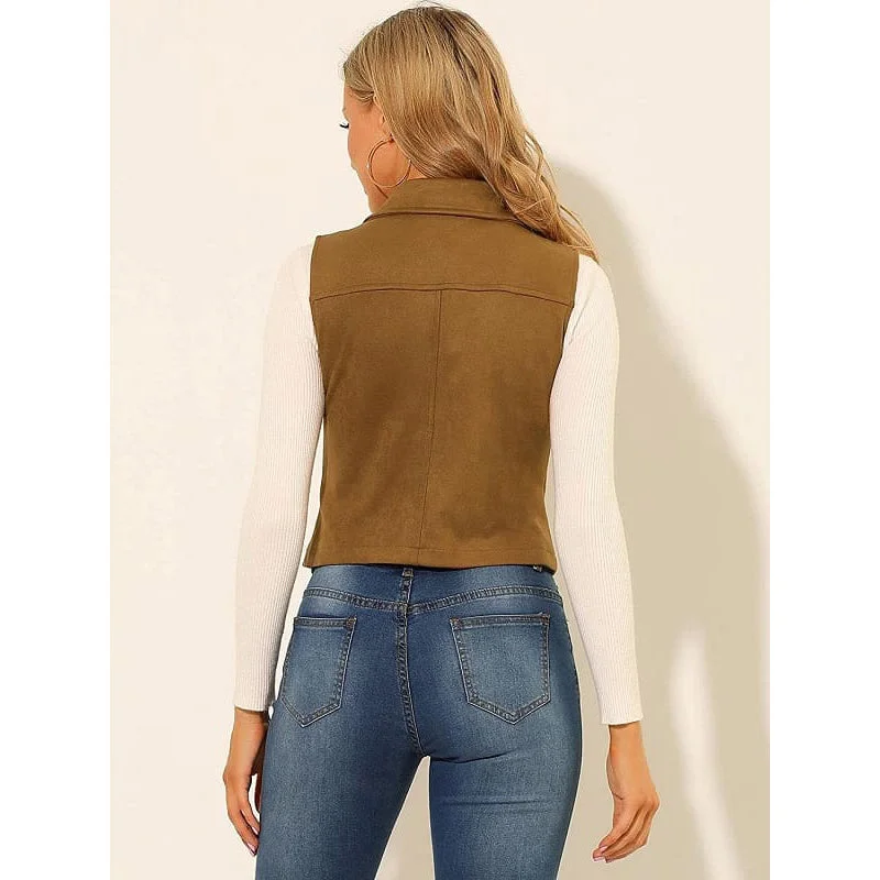 Women's Brown Casual Suede Leather Vest