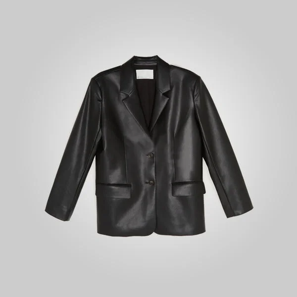 Womens Black Soft Leather Blazer