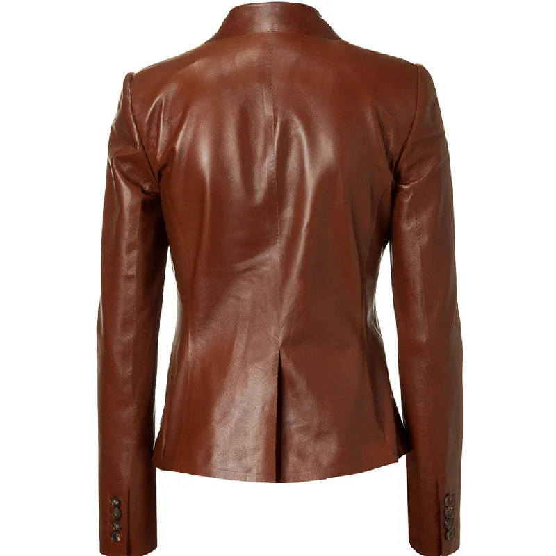 Women's Elegant Brown One Button Leather Blazer WB07