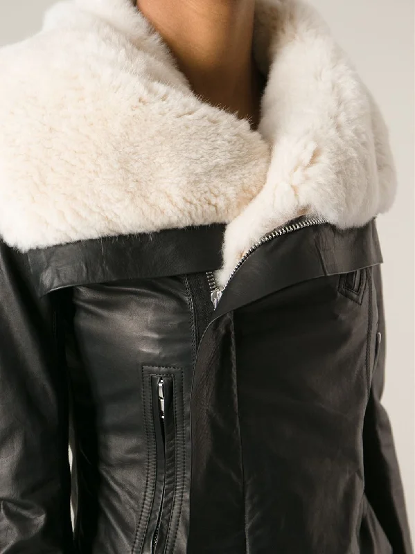 Wide Collar Real Sheep Fur Leather Jacket Women Winter Jacket