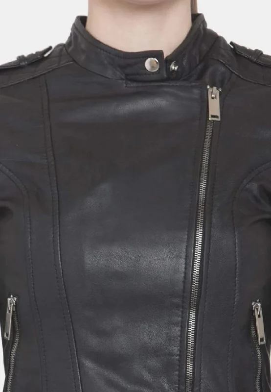 Women's Slim Fit Black Leather Biker Jacket