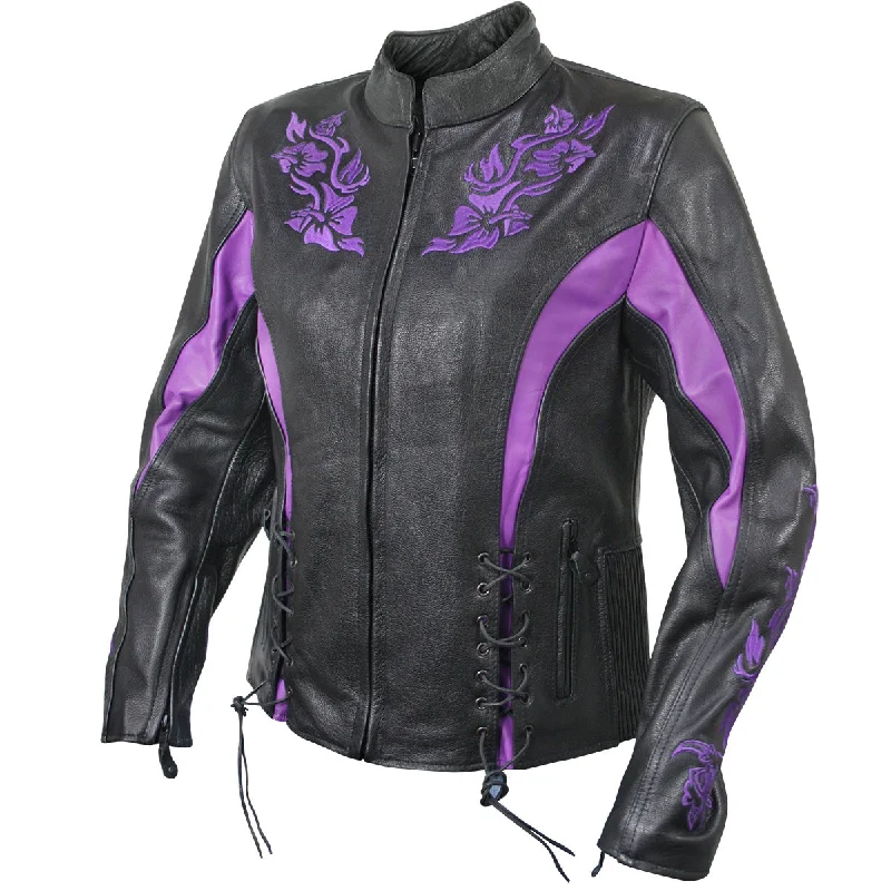 Xelement XS2027 Women's 'Gemma' Biker Black and Purple Leather