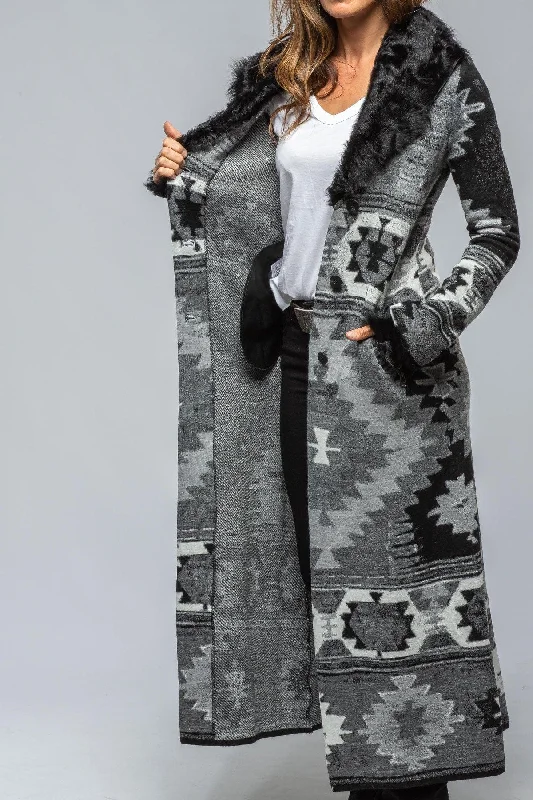 Azteca Long Knit Sweater Coat In Black