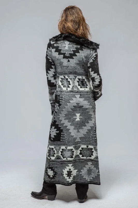 Azteca Long Knit Sweater Coat In Black