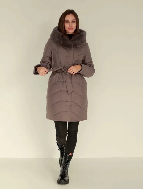 Genuine Mink Fur Trim Camel Wool Fill Coat