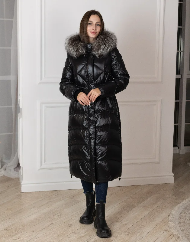 Genuine Silver Fox Fur Trim Down Fill Coat