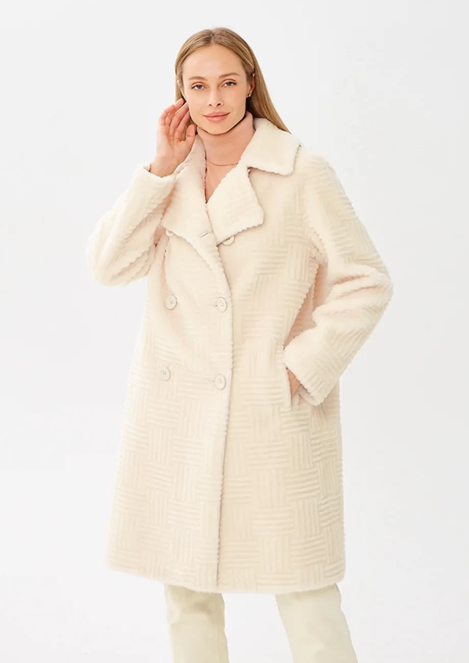 Chevron Motif Virgin Wool Coat