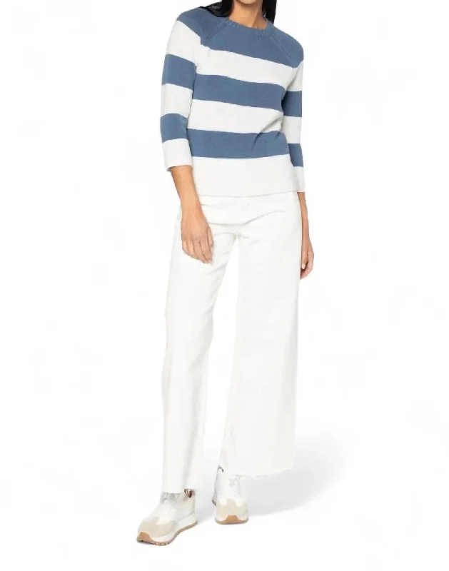 3/4 Sleeve Wide Stripe Crew Sweater In Twilight/whisper