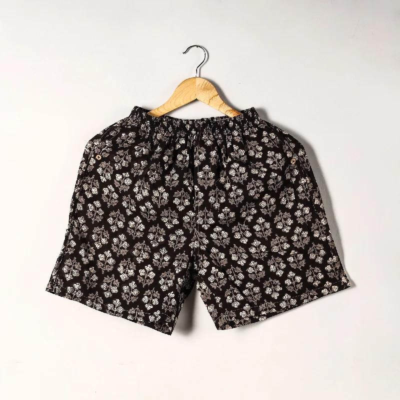 Black - Sanganeri Block Printed Cotton Unisex Boxer/Shorts