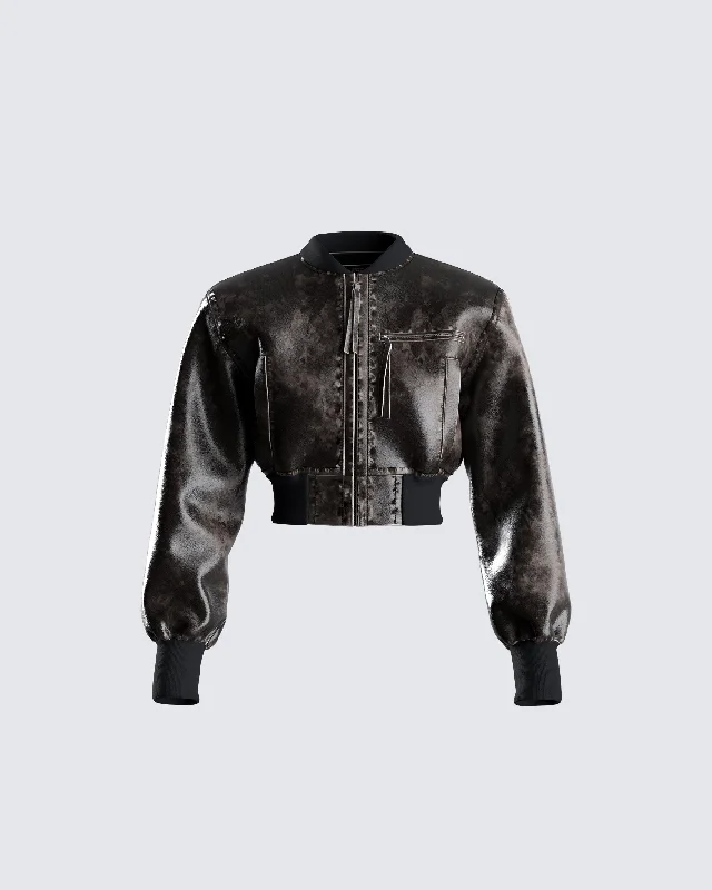 Ada Black Faux Leather Crop Jacket