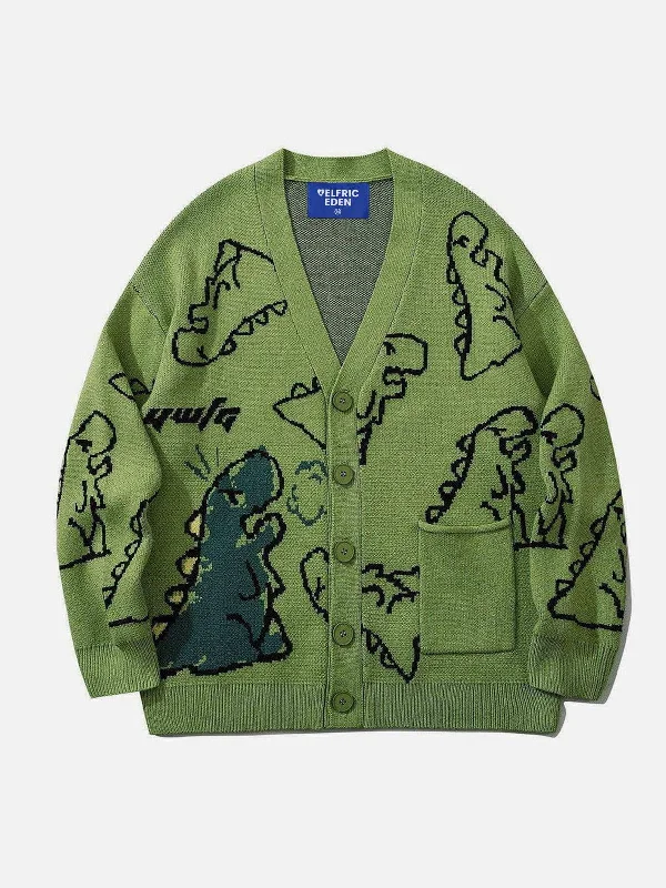 Aelfric Eden Dinosaur Cartoon Pattern Knit Cardigan