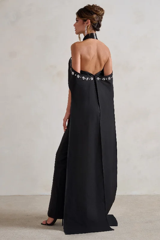 angel-black-high-neck-jumpsuit-with-cold-shoulder-cape-sleeves-cl128283002