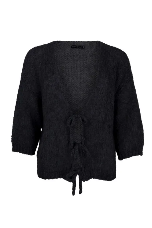 Black Colour - Bccasey Bow Cardigan - Black