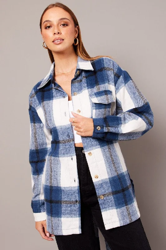 Blue Check Shacket Long Sleeve