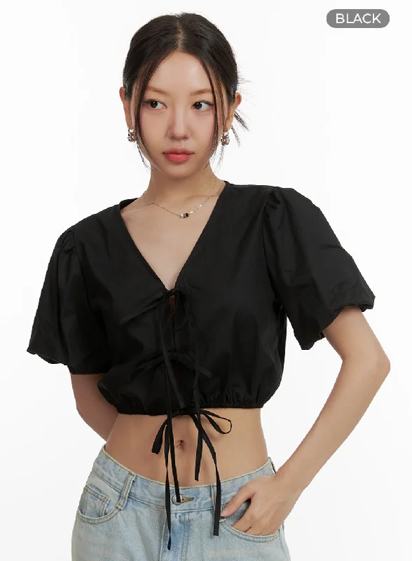 bubble-sleeve-ribbon-v-neck-crop-top-ou403