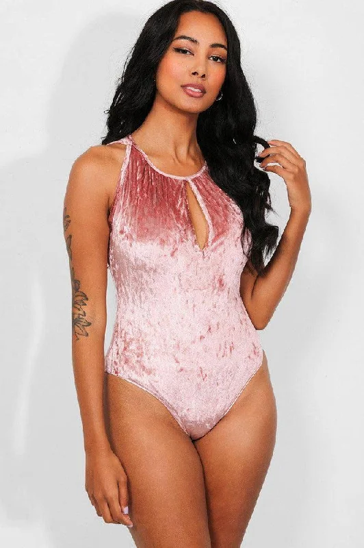 Bubblegum Pink Crushed Velvet Bodysuit