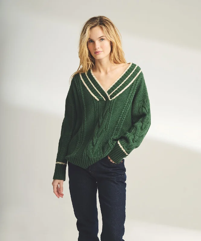 Varsity Cable Knit V-Neck