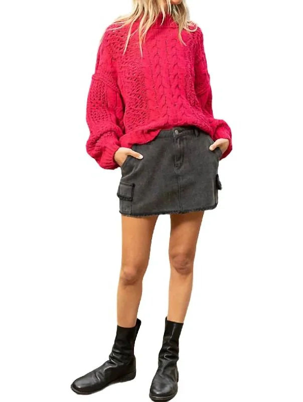 Chelsey Mock Neck Chenille Sweater In Magenta