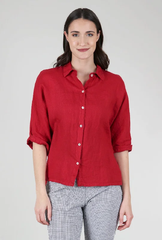 Linen Combo Dolman Shirt, Cardinal Red