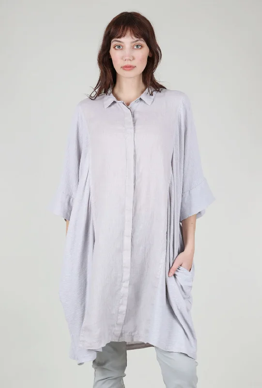 Linen Combo Kimono Shirt Dress, Aluminum