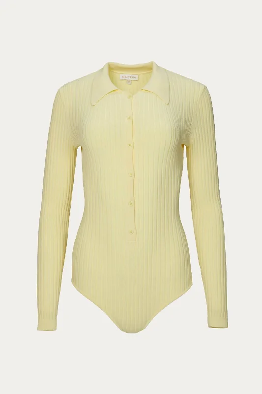 Cyndie Knit Bodysuit In Pale Yellow