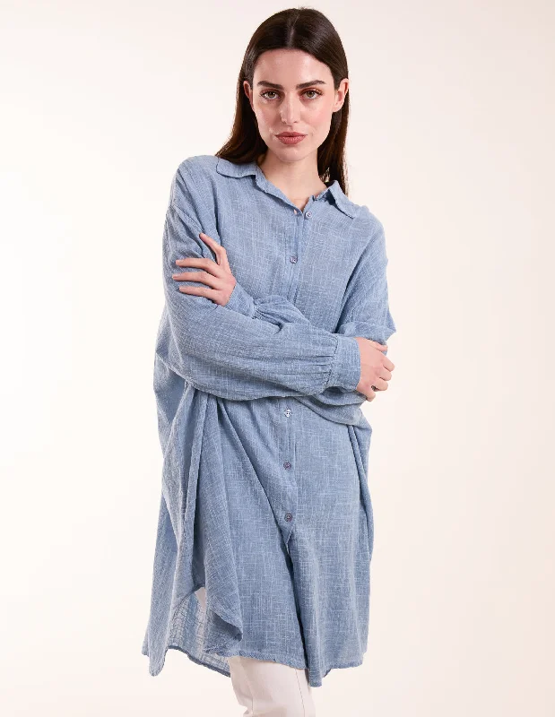 Cold Wash Cross Hatch Long Line Shirt