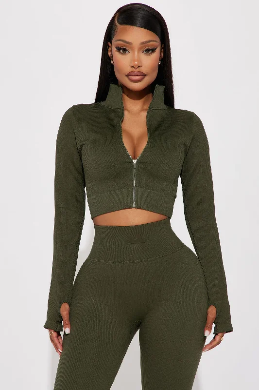 Effortless Ribbed Jacket - Olive