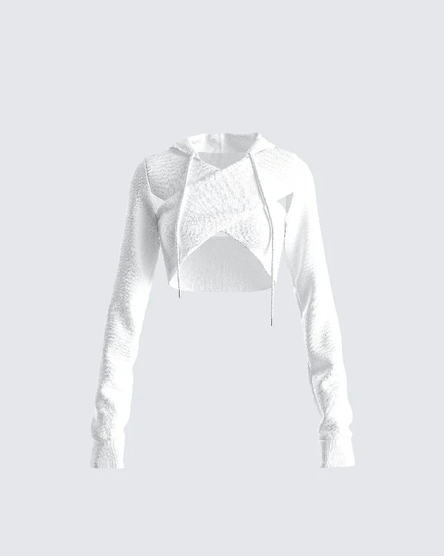 Eleni White Knit Hood Crop Top