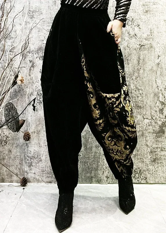 fashion-black-embroideried-pockets-patchwork-corduroy-lantern-pants-spring