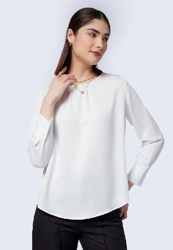 Gathered Neck Long Sleeve Blouse