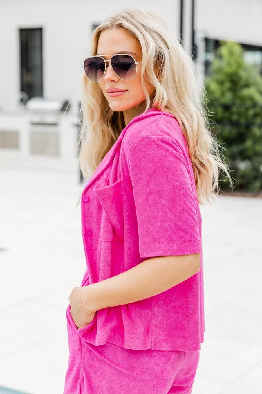 girls-just-wanna-have-fun-dark-pink-button-up-terry-lounge-top