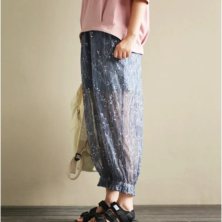 gray-summer-print-chiffon-pants-plus-size-elastic-waist-lantern-pants