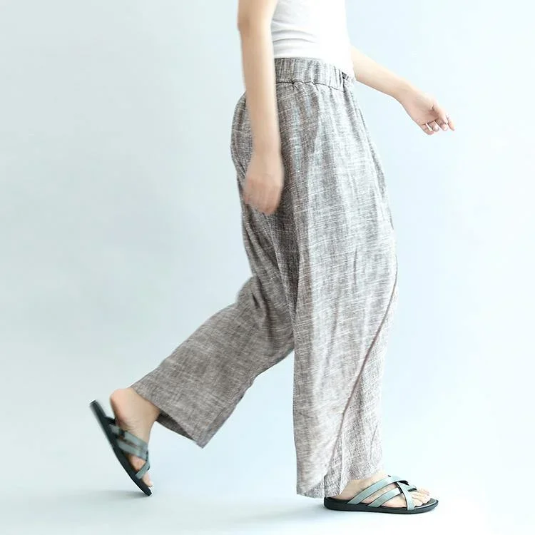 gray-tylish-linen-pants-oversize-elastic-waist-traveling-dresses