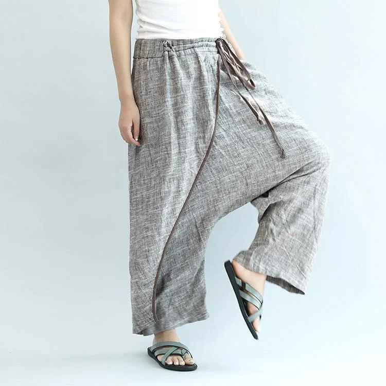 gray-tylish-linen-pants-oversize-elastic-waist-traveling-dresses