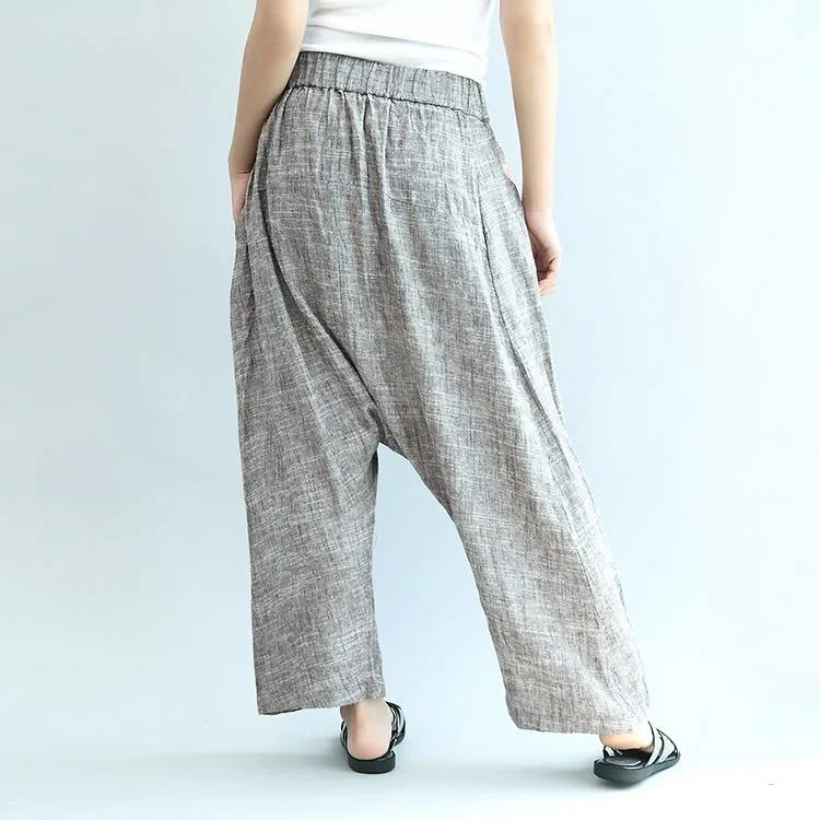 gray-tylish-linen-pants-oversize-elastic-waist-traveling-dresses