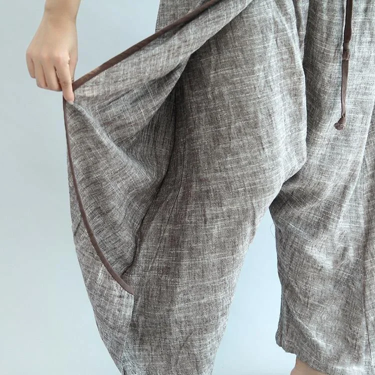 gray-tylish-linen-pants-oversize-elastic-waist-traveling-dresses