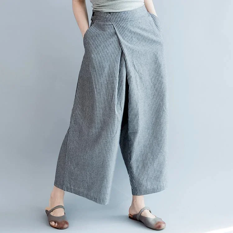 green prints linen low high tops with casual elastic waist wild wide leg pants